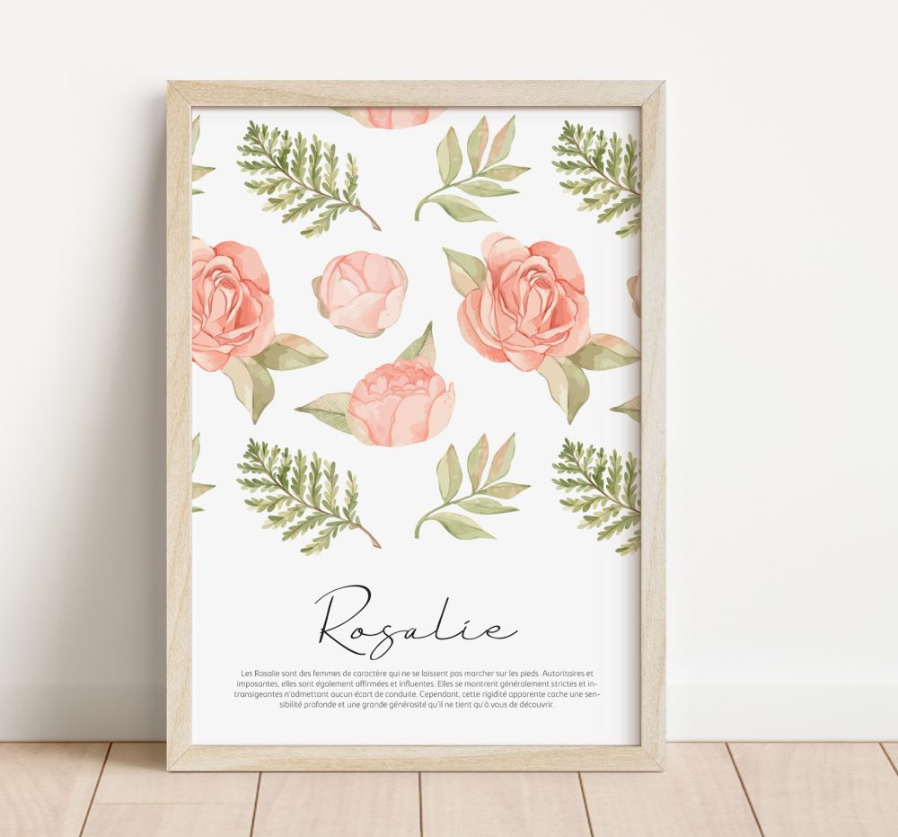 Affiche prénom roses aquarelle