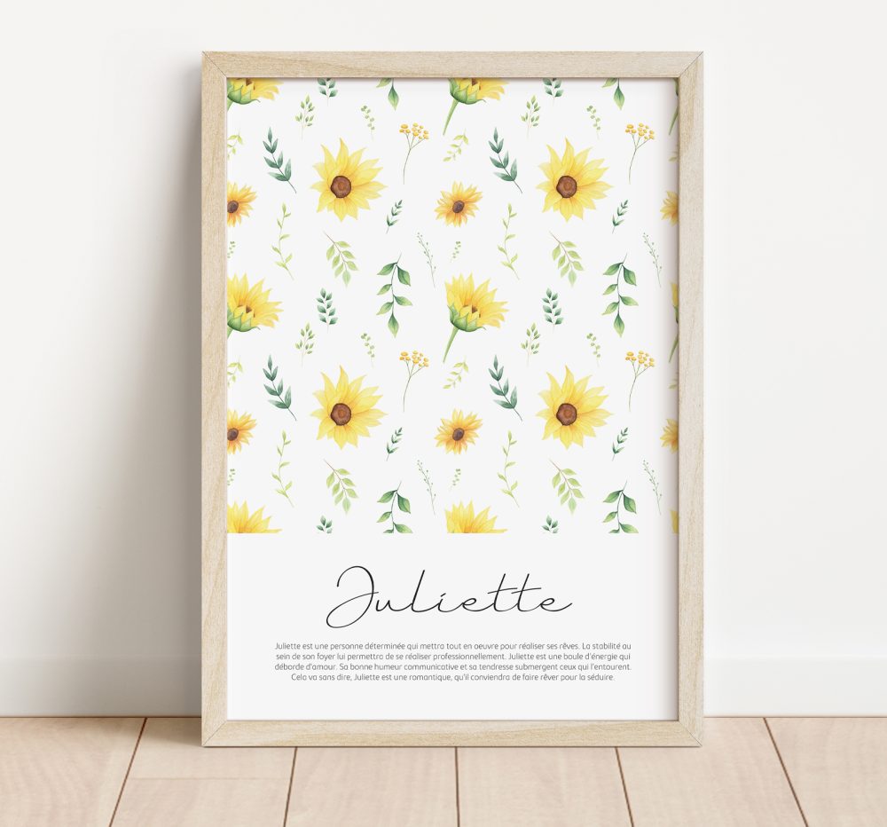 Affiche prénom tournesols aquarelle