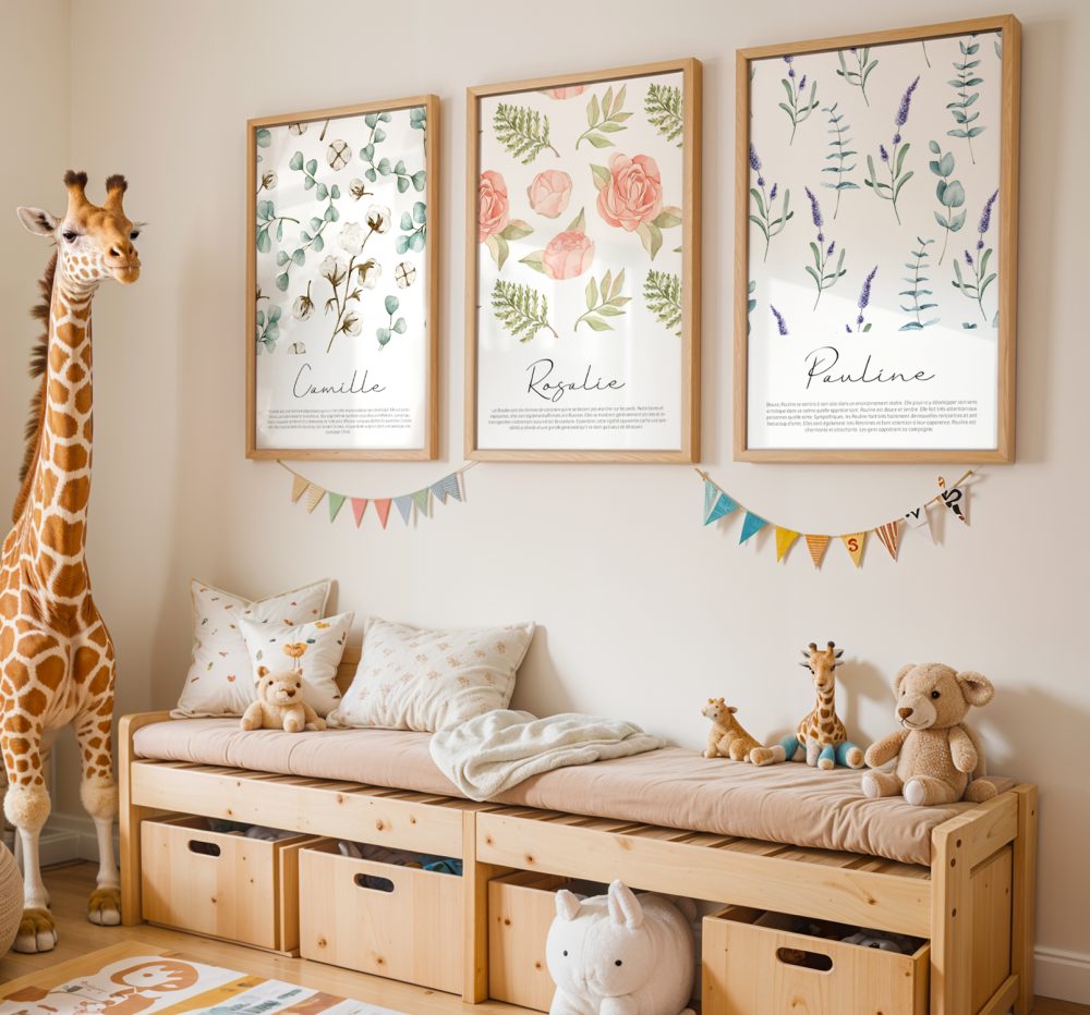 Affiche prénom motifs floraux