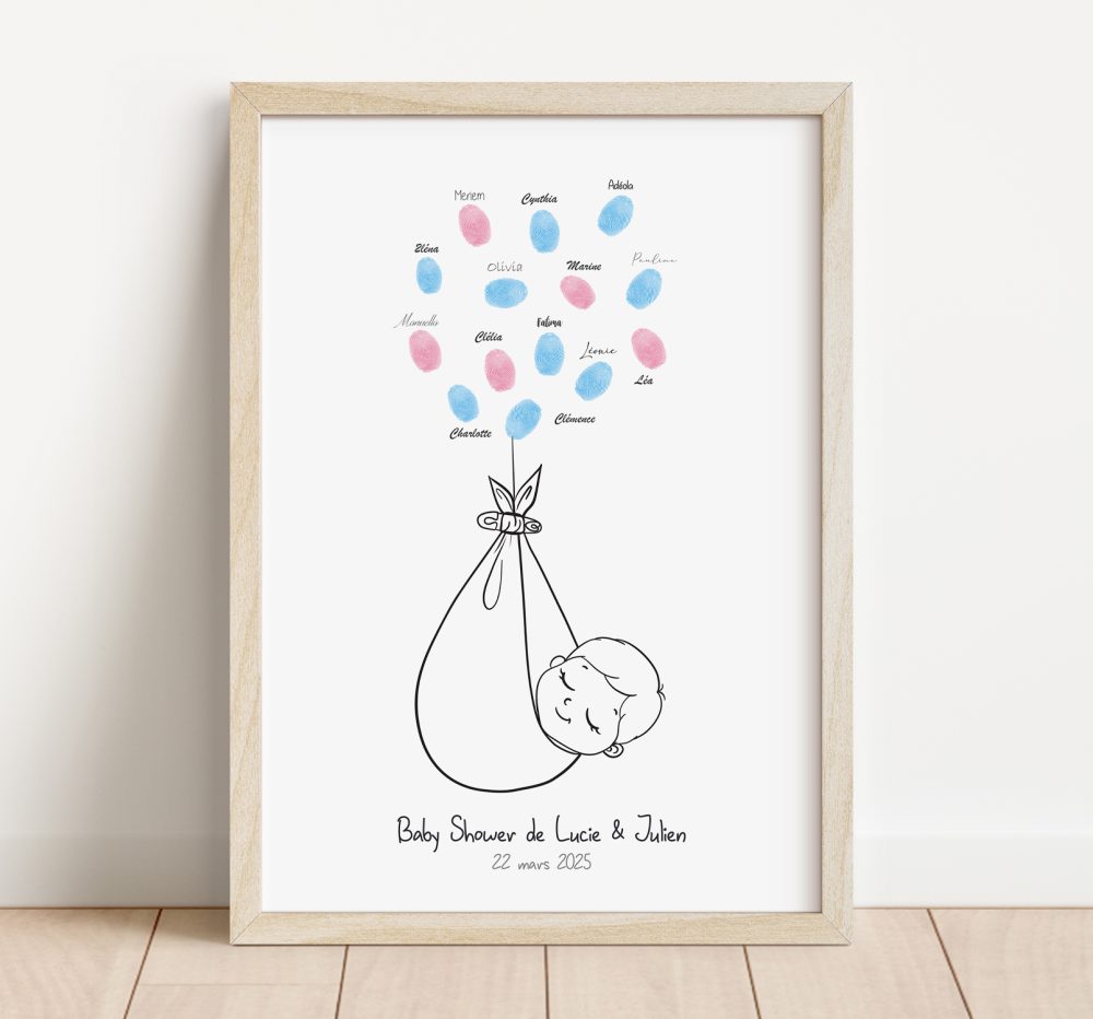 Arbre à empreintes baby shower bébé volant
