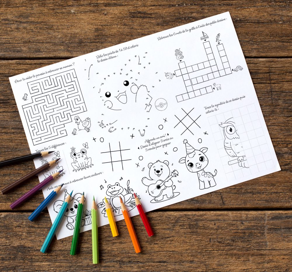 Set de table d'activités pour enfant Mariage anniversaire baptême