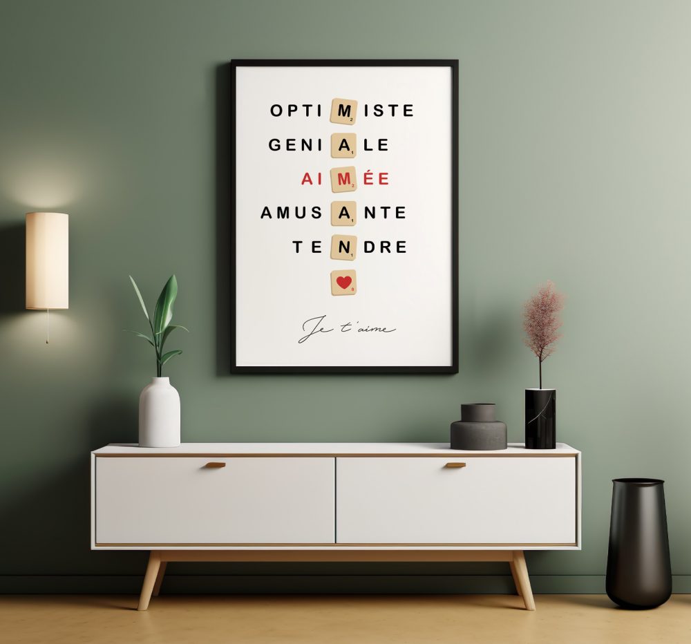 Affiche cadeau fête des mères lettres de scrabble