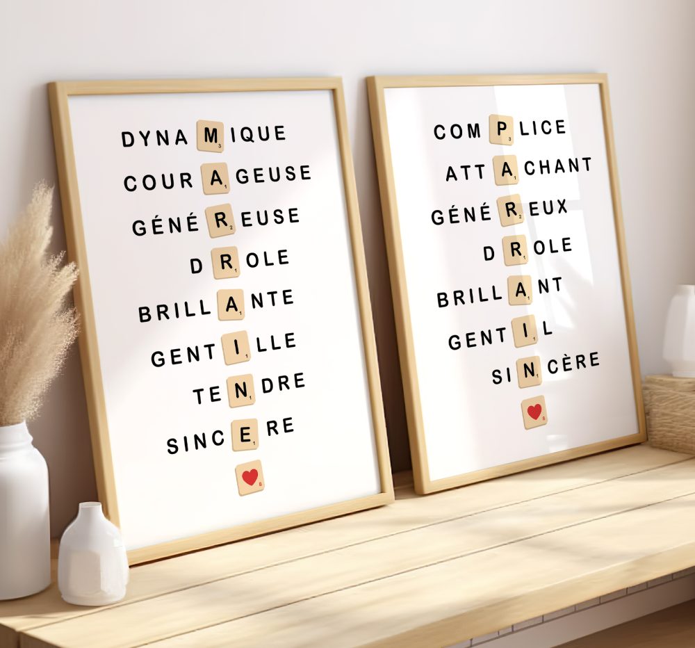 Affiche scrabble parrain et marraine