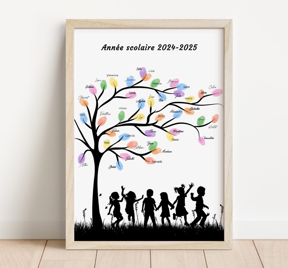 Arbre à empreintes souvenir de classe, cadeau maîtresse original