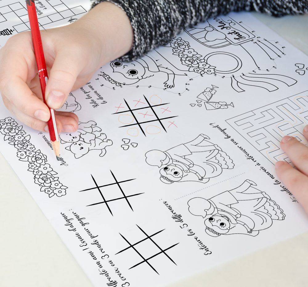 Set de table d'activités enfant pour mariage